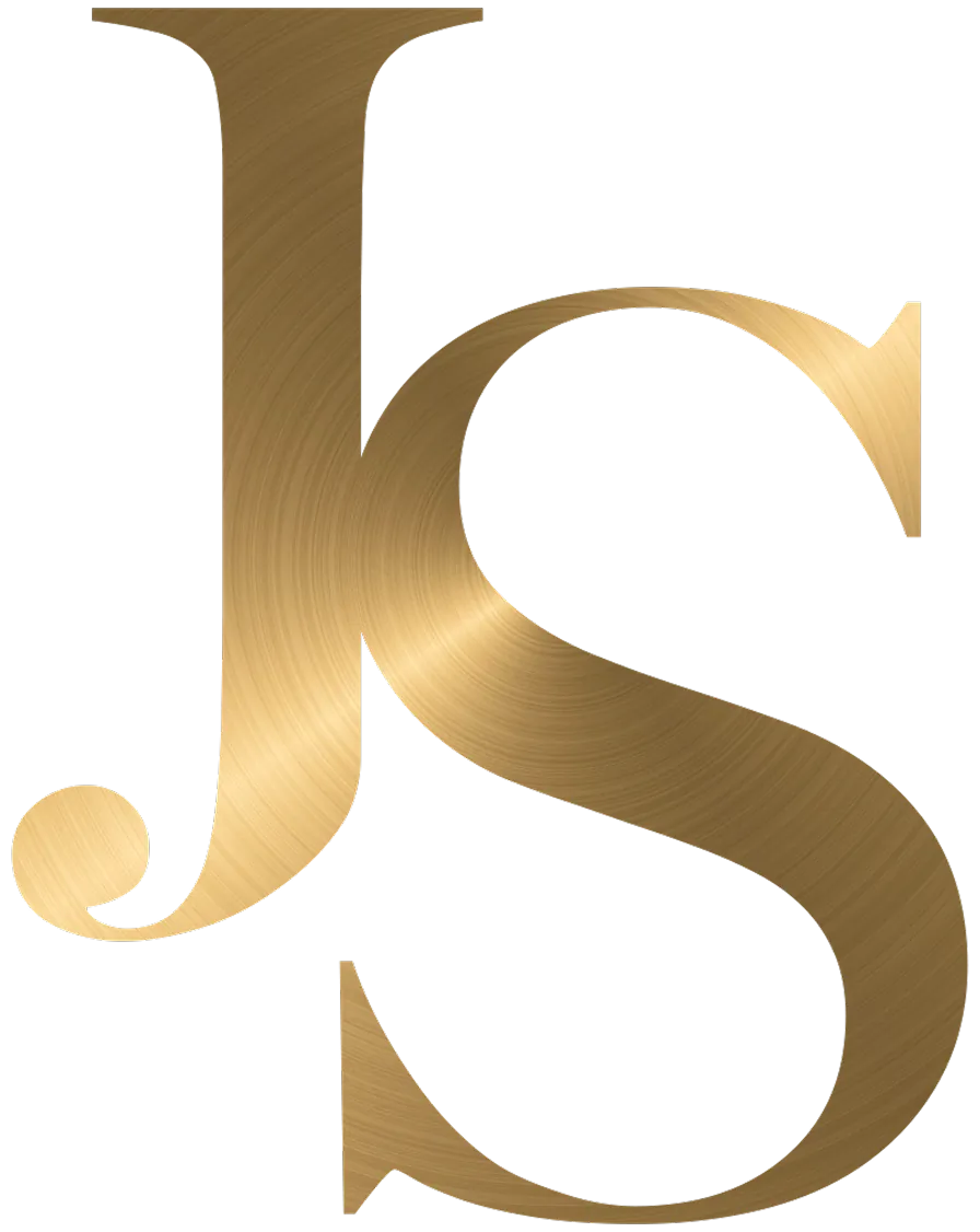 Elegant gold brushed metal JS monogram logo for luxury brand branding